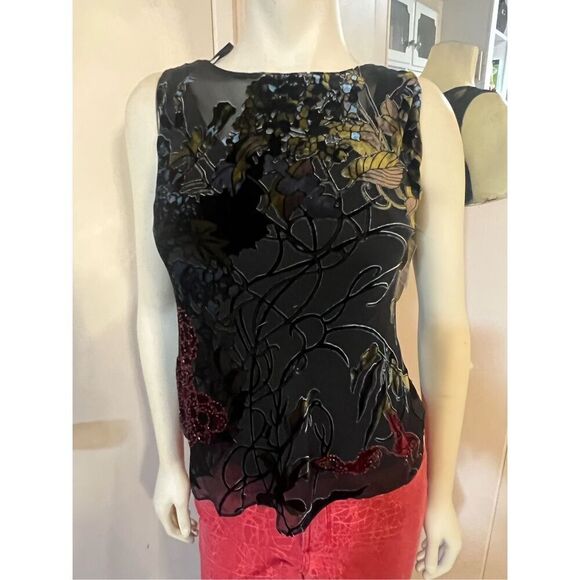 NWT Alex Evenings Petite Dressy Beaded Velvet Burnout Sleeveless Silk Blend Top - Picture 1 of 9
